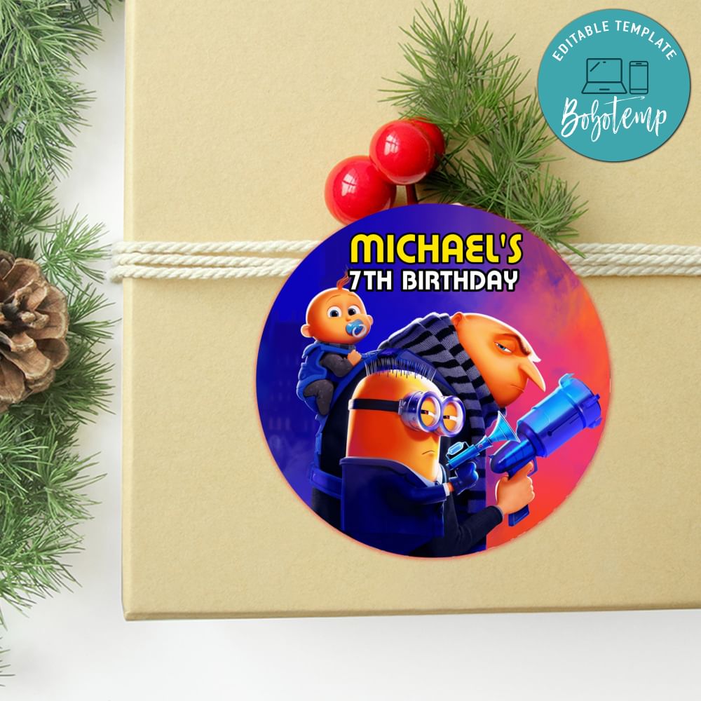 Despicable Me 4 Circle Sticker Template Customizable DIY | Bobotemp