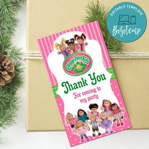 Cabbage Patch Thank You Tag Customizable Template To Print At Home Instant Download
