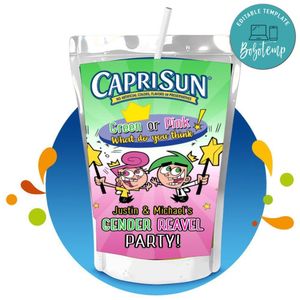 The fairly odd parents Gender Reveal Capri Sun Birthday Labels Digital File Printable Instant Download