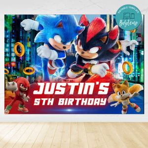 Sonic 3 Birthday Backdrop Digital File Template Instant Download