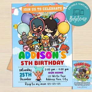 Toca Boca Invitation Template Free Thank You Card Printable