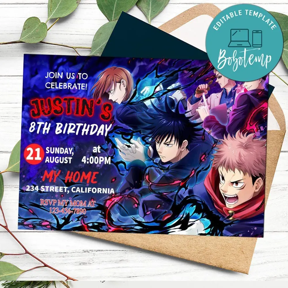 Jujutsu Kaisen Birthday Flyer Customizable Template DIY | Bobotemp