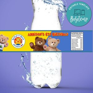 Build a bear Birthday Water Bottle Label Template to Print at Home Instant Download