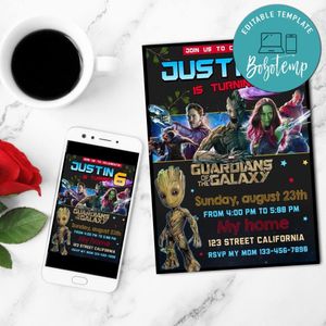 Amazing Guardians Of The Galaxy Birthday Invitation Customizable Template to Print at Home Instant Download
