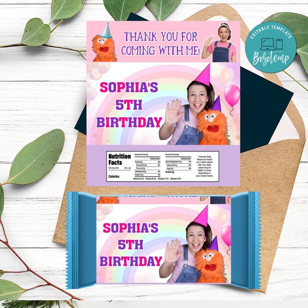 Ms. Rachel Candy Bar Label Customizable Template DIY | Bobotemp
