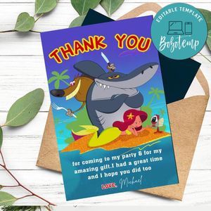 Zig & Sharko Thank You Card Customizable Template To Print At Home Instant Download