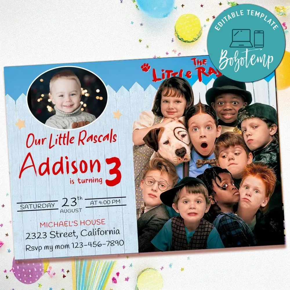 Little Rascals Invitation with Photo Customizable | Bobotemp