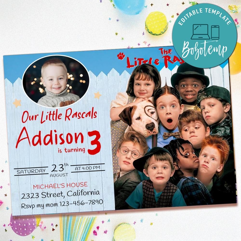Little Rascals Invitation with Photo Customizable | Bobotemp