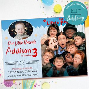 Little Rascals Birthday Invitation with Photo Customizable Template to Print at Home Instant Download