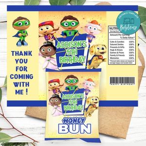 Super Why Wyatt Birthday Honey Buns Snack Bag Label Customizable Instant Download