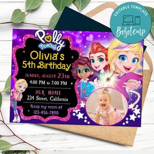 Polly pocket Birthday Invitation with Photo Customizable Template to Print at Home Instant Download