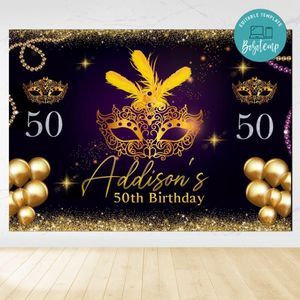 Masquerade Birthday Backdrop Digital File Template Instant Download