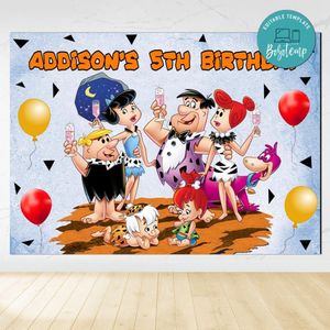 Flintstone Birthday Backdrop Digital File Template Instant Download