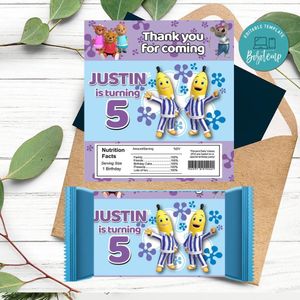 Bananas in pyjamas Candy bar Label Customizable Template Instant Download