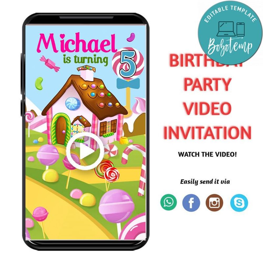 Candyland Video Invitation Digital Template DIY Bobotemp