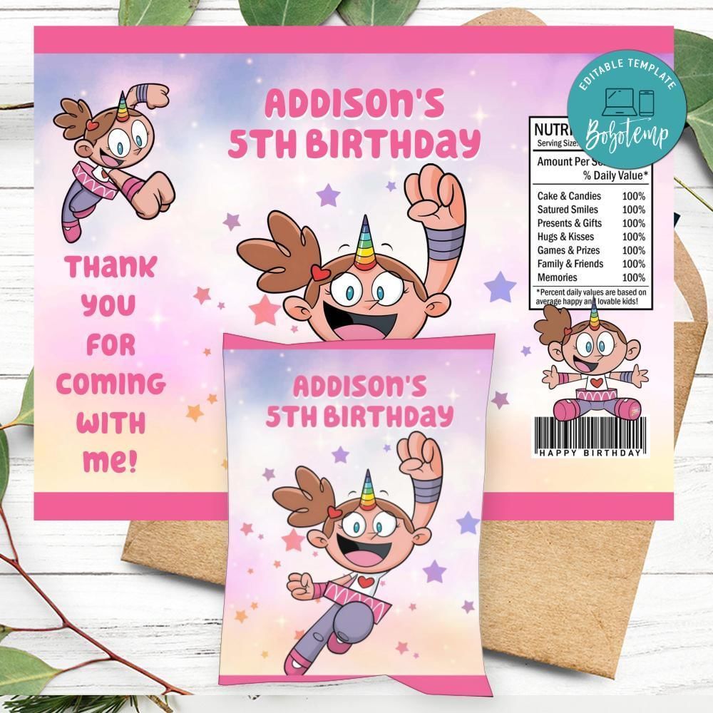 Super Unicorn Princess Birthday Chip Bag Label Customizable Instant Download