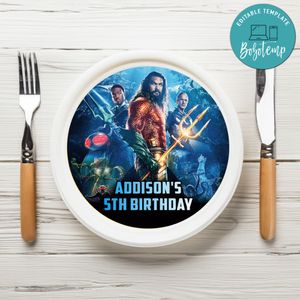 Aquaman 2 Birthday Plate Template Customizable To Print At Home Instant Download