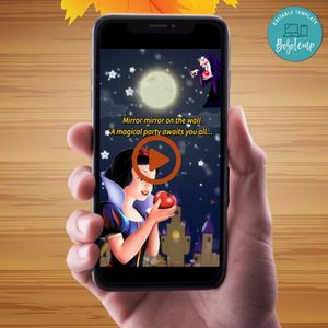 Snow White Birthday Video Invitation Digital Template Customizable Instant Download