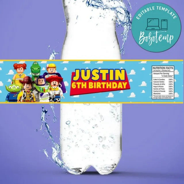 Lego Toy Story Birthday Water Bottle Label Template | Bobotemp for Free Printable Lego Water Bottle Labels
