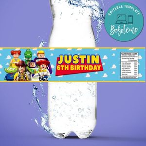 Lego Toy Story Birthday Water Bottle Label Template to Print at Home Instant Download