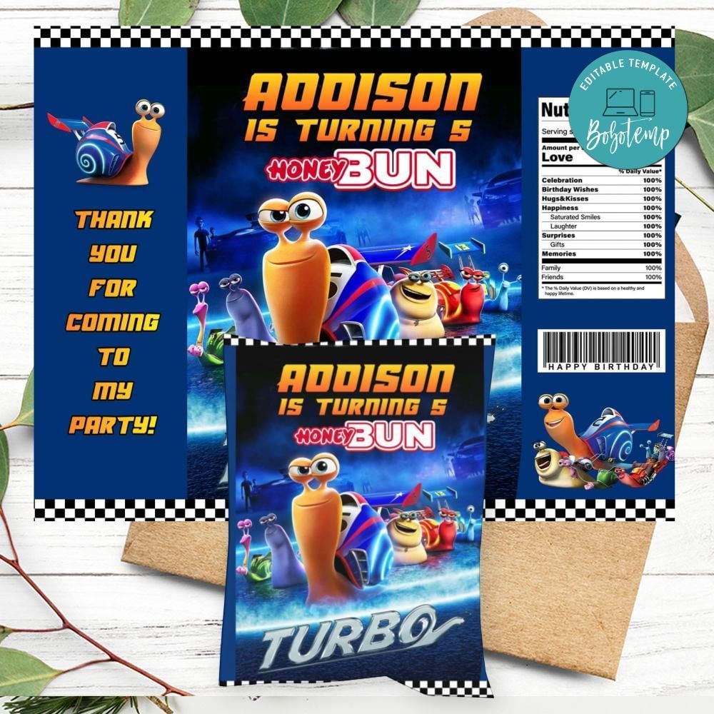 Turbo Racing Team Birthday Honey Buns Snack Bag Label Customizable Instant Download