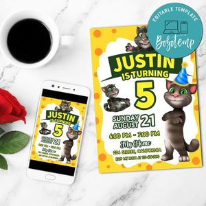 Talking Tom Invitation Customizable Template to Print at Home Instant Download