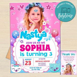 Nastya Invitation Template Free Thank You Card Printable