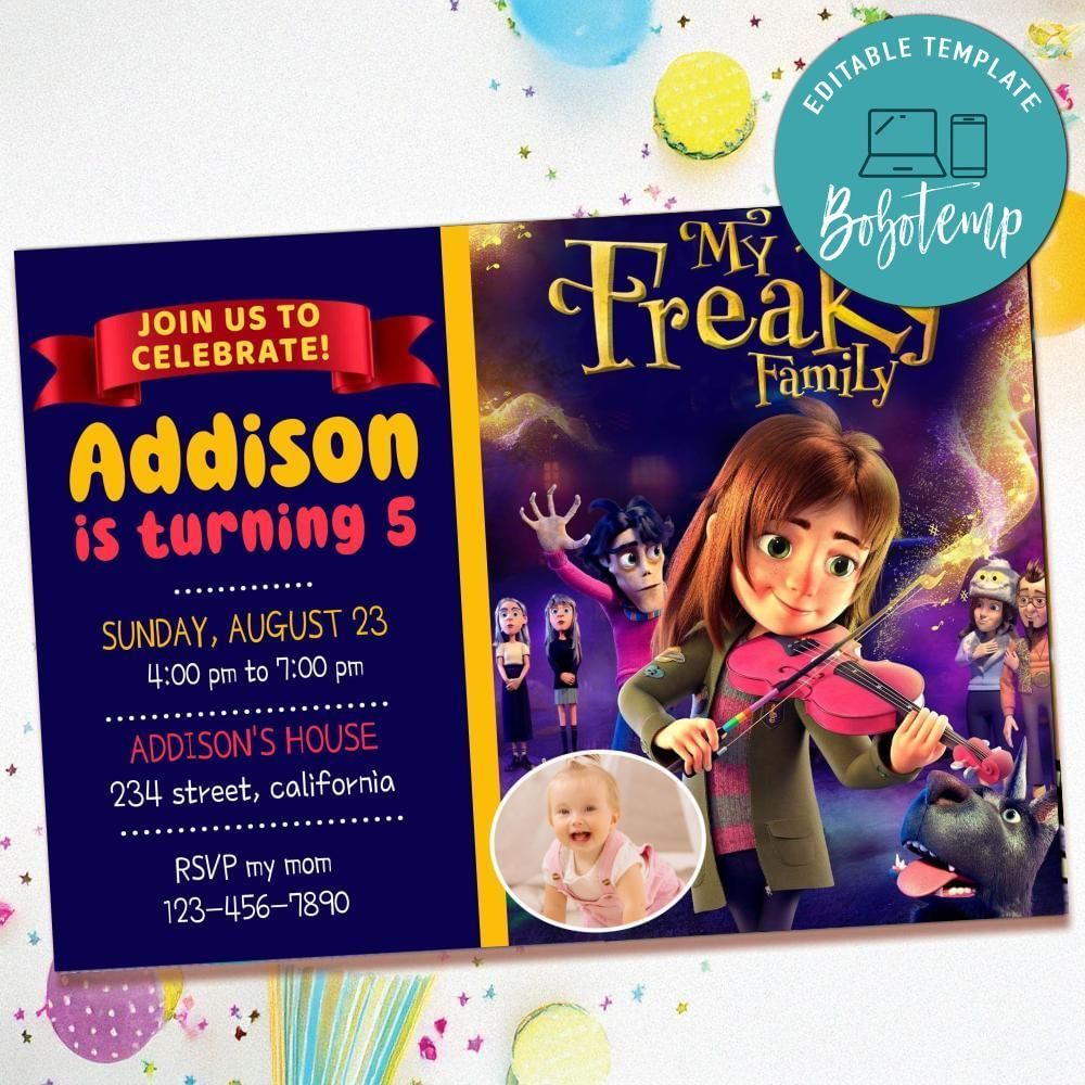 My Freaky Family Birthday Invitation with Photo Customizable Template to Print at Home Instant Download