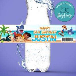 Sharkdog Birthday Water Bottle Label Template to Print at Home Instant Download