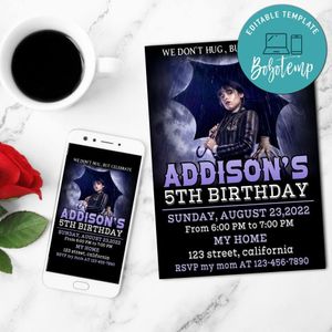 Wednesday Digital Birthday Flyer Customizable Template to Print at Home Instant Download