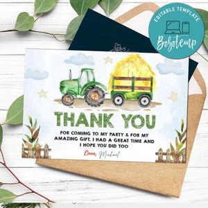Tractor Thank You Card Customizable Template To Print At Home Instant Download