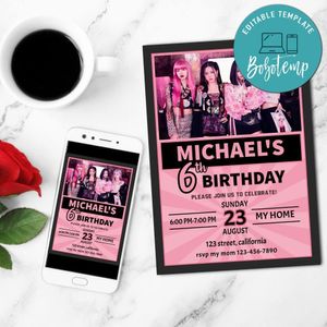 Black Pink Birthday Invitation Customizable Template to Print at Home Instant Download