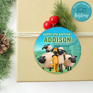 Shaun the Sheep Circle Sticker Template Customizable to Print at Home Instant Download