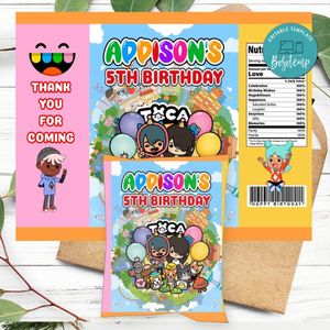 Toca Boca Birthday Party Chip Bag Digital File Printable Instant Download