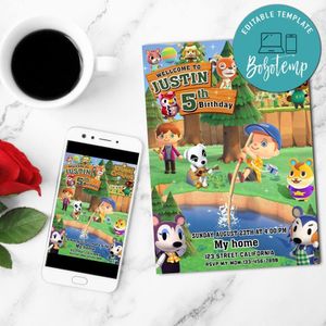 Animal Crossing Birthday Mobile Invite Customizable Template Instant Download