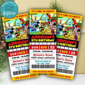 Mickey Mouse Funhouse Ticket Invitation Customizable Template Instant Download