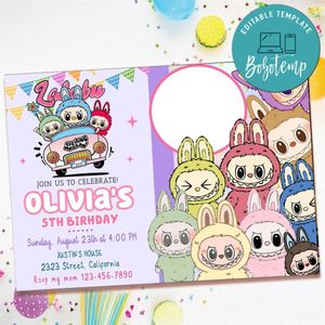 Labubu Birthday Invitation with Photo Customizable Template to Print at Home Instant Download