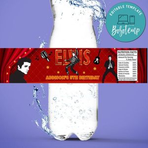 Elvis Bottle Label Birthday Water Bottle Label Template to Print at Home Instant Download