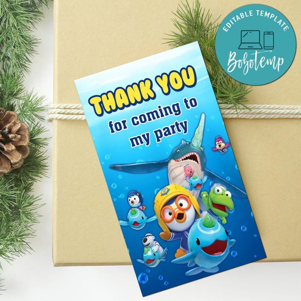 Pororo Thank You Tag Customizable Template To Print At Home Instant Download