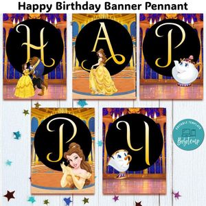 Beauty And The Beast Banner Pennant Digital File Template Instant Download