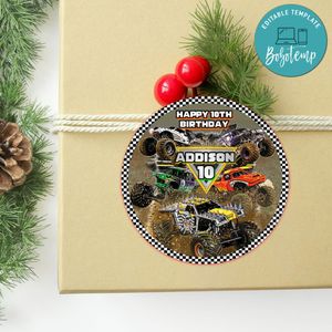 Monster Truck 2 Circle Sticker Label Template Customizable To Print At Home Instant Download