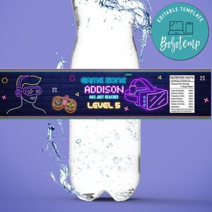 Virtual Reality Game Birthday Water Bottle Label Template to Print at Home Instant Download