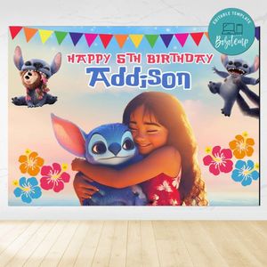 Lilo And Stitch 2025 Birthday Backdrop Digital File Template Instant Download