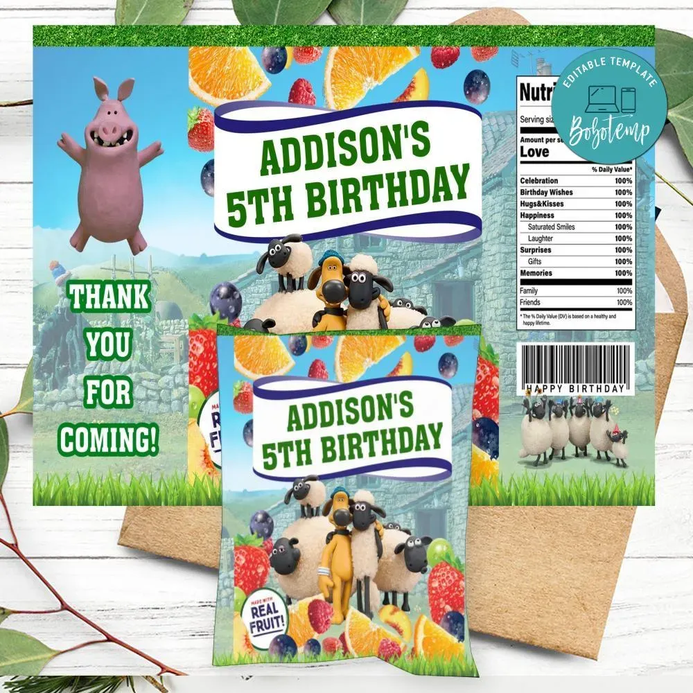 Shaun The Sheep Birthday Party Fruit Snack Bag Digital File | Bobotemp