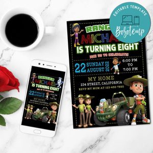 Ranger Rob Birthday Mobile Invite Customizable Template Instant Download