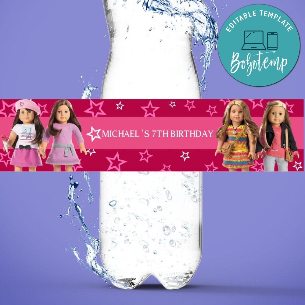 American Girl Birthday Water Bottle Label Template | Createpartylabels