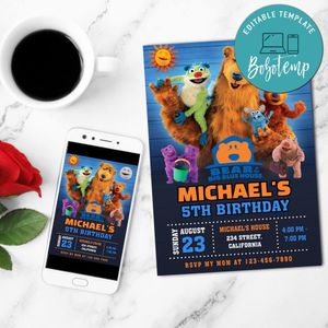 Bear in the big blue house Birthday Invitation Customizable Template to Print at Home Instant Download