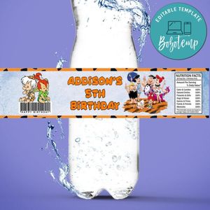 Flintstone Bottle Label Birthday Water Bottle Label Template to Print at Home Instant Download