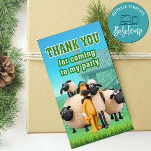 Shaun The Sheep Thank You Tag Customizable Template To Print At Home Instant Download