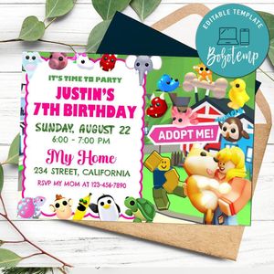 Roblox Pet Adoption Invitation Customizable Template to Print at Home Instant Download